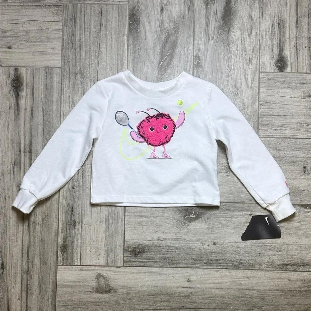 Nike Kids Fuzzy Tennis Monster Long Sleeve Tee White 2T